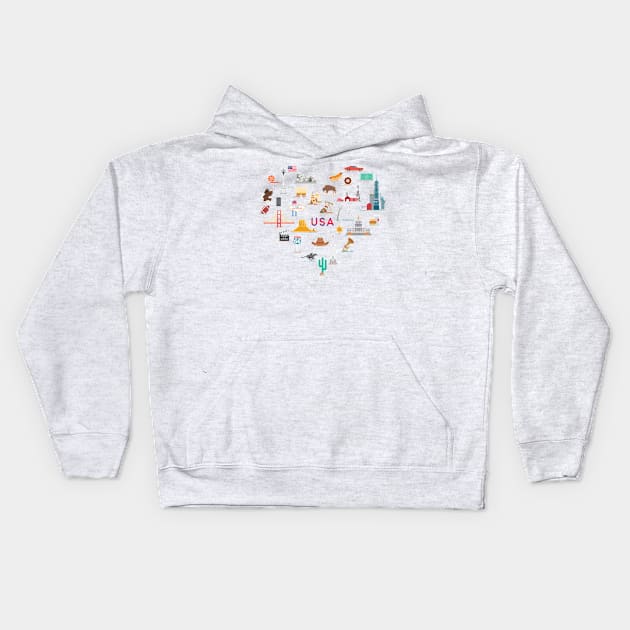 USA famous places and landmarks Kids Hoodie by Antikwar